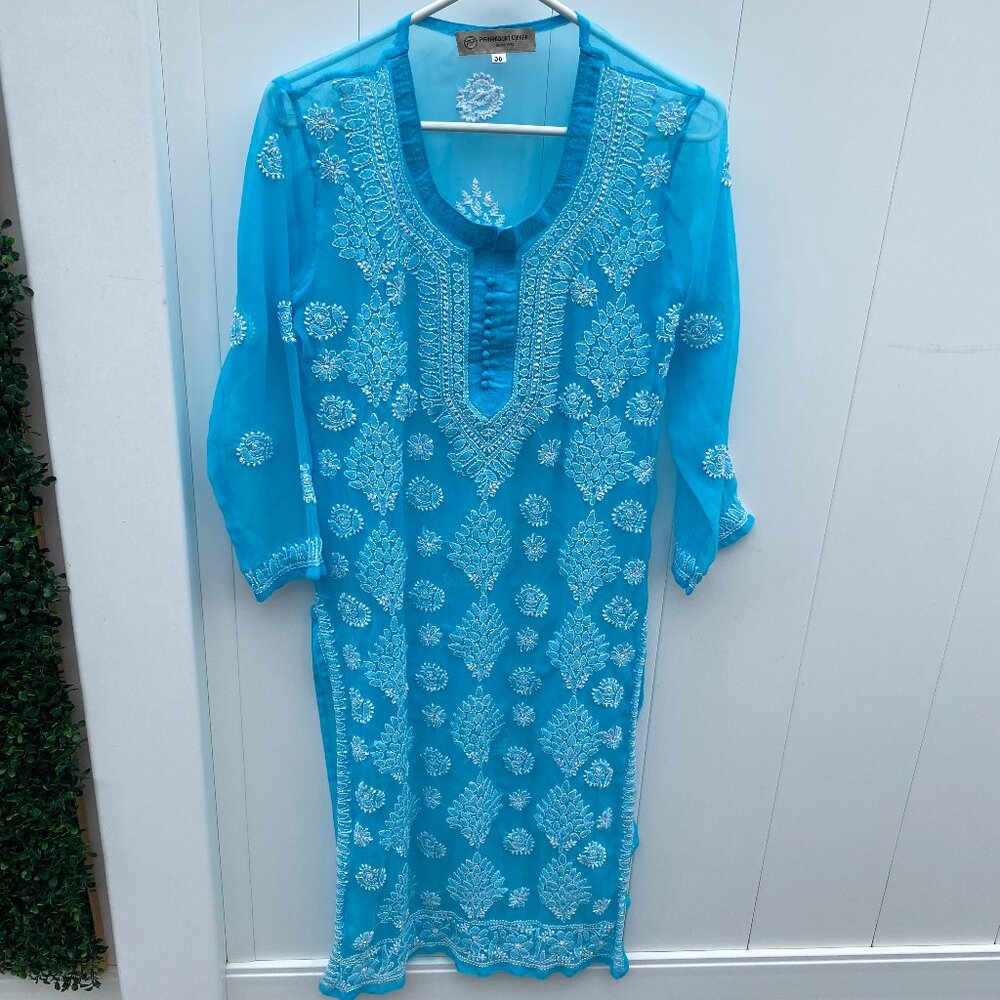 Paramount Chikan Women Hand Embroidered Chikankari Georgette Straight Kurta Sz M